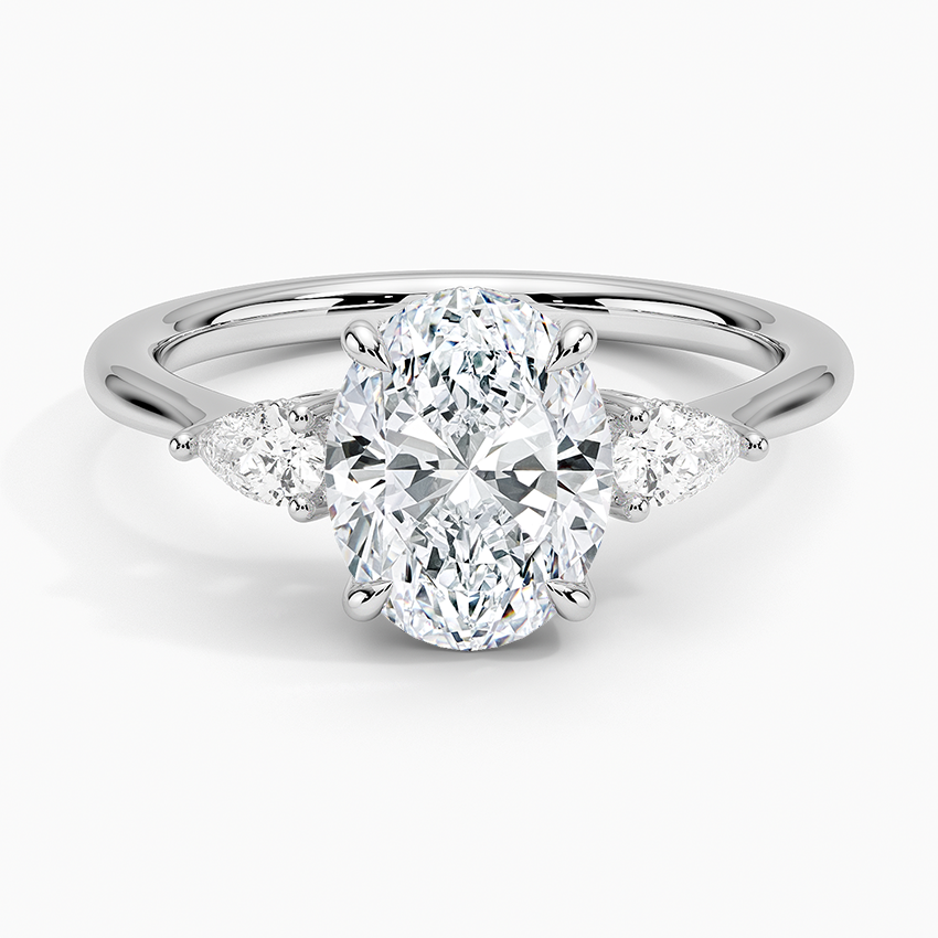 Oval Cut Diamond Engagement Ring with Marquise Side Stones, 3 Stone Ring,Minimalist Bridal Ring