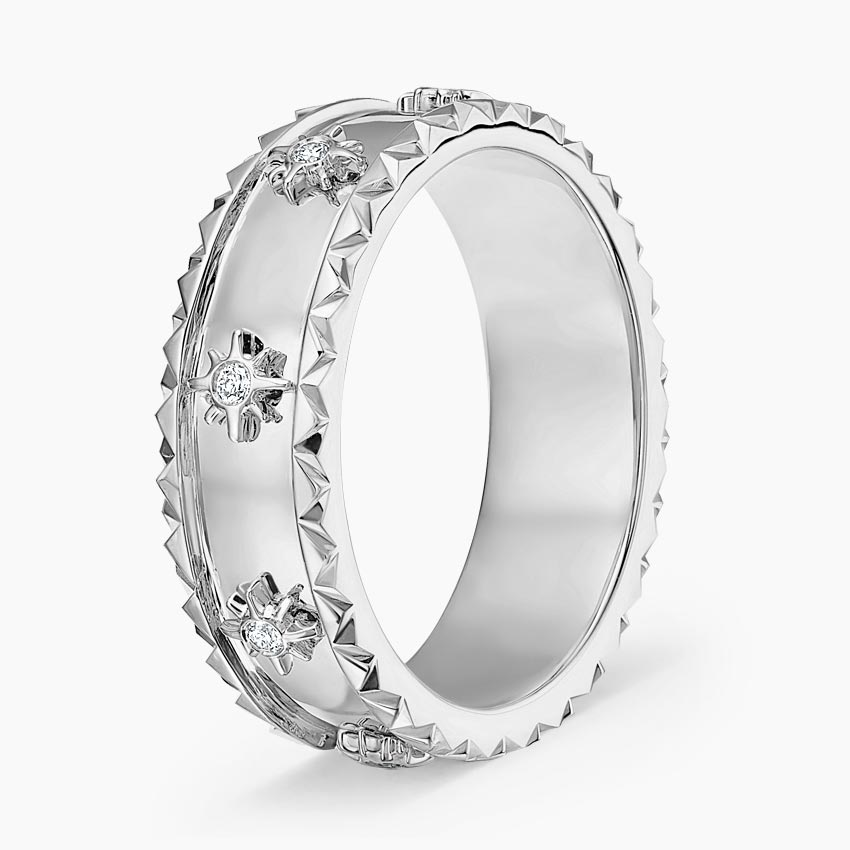 Starburst Diamond Band Ring, Textured Edge Wedding Ring, Unisex Luxury Band