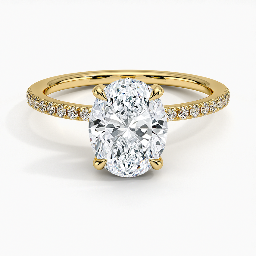 Oval Cut Diamond Engagement Ring, Hidden Halo Pavé Band Ring,Minimalist Engagement Ring for Women