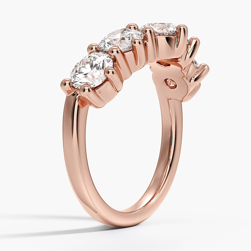Five Stone Diamond Ring, Round Cut Wedding Band, Anniversary Ring