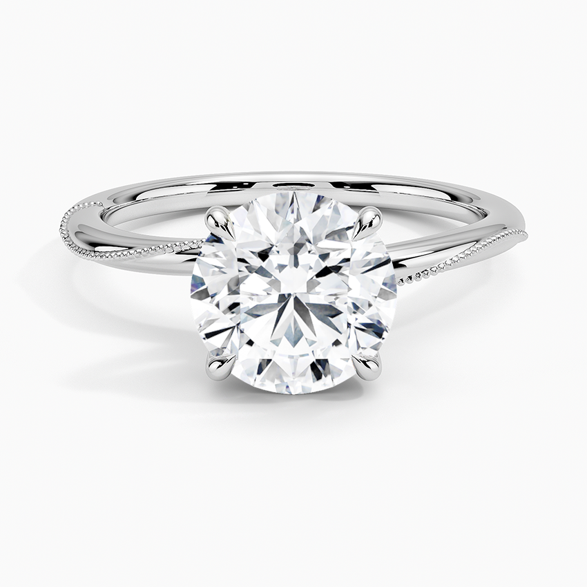 Round Cut Solitaire Engagement Ring, Twisted Pave Band Diamond Ring, Minimalist Promise Ring