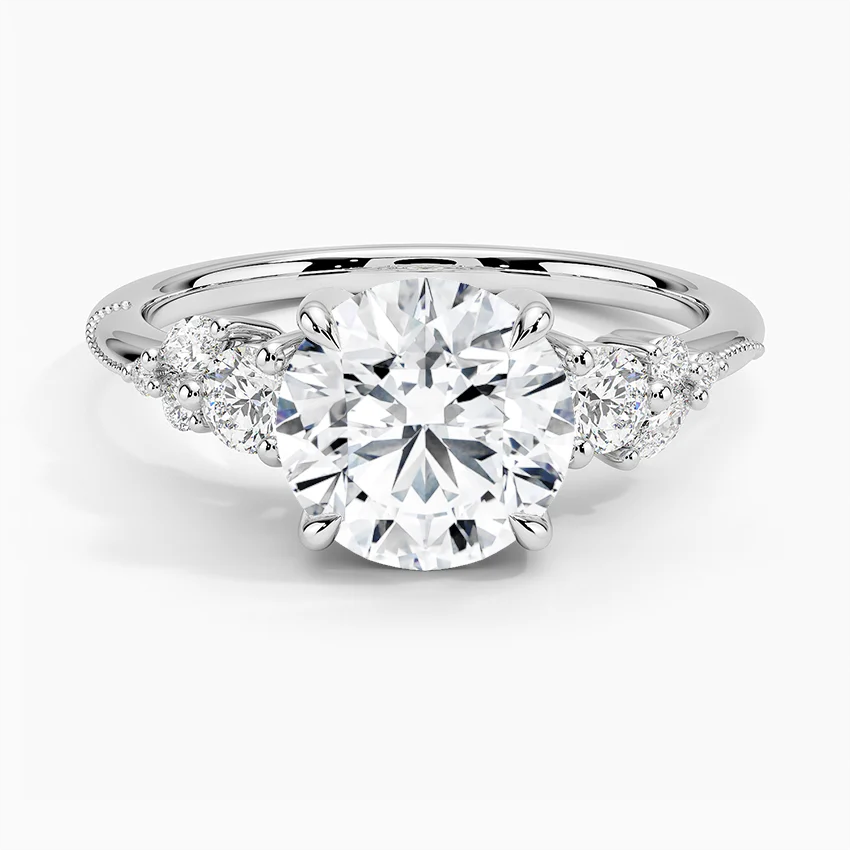 Round Cut Diamond Engagement Ring, Three Stone Ring, Gold Diamond Ring, Rose Gold Engagement Ring