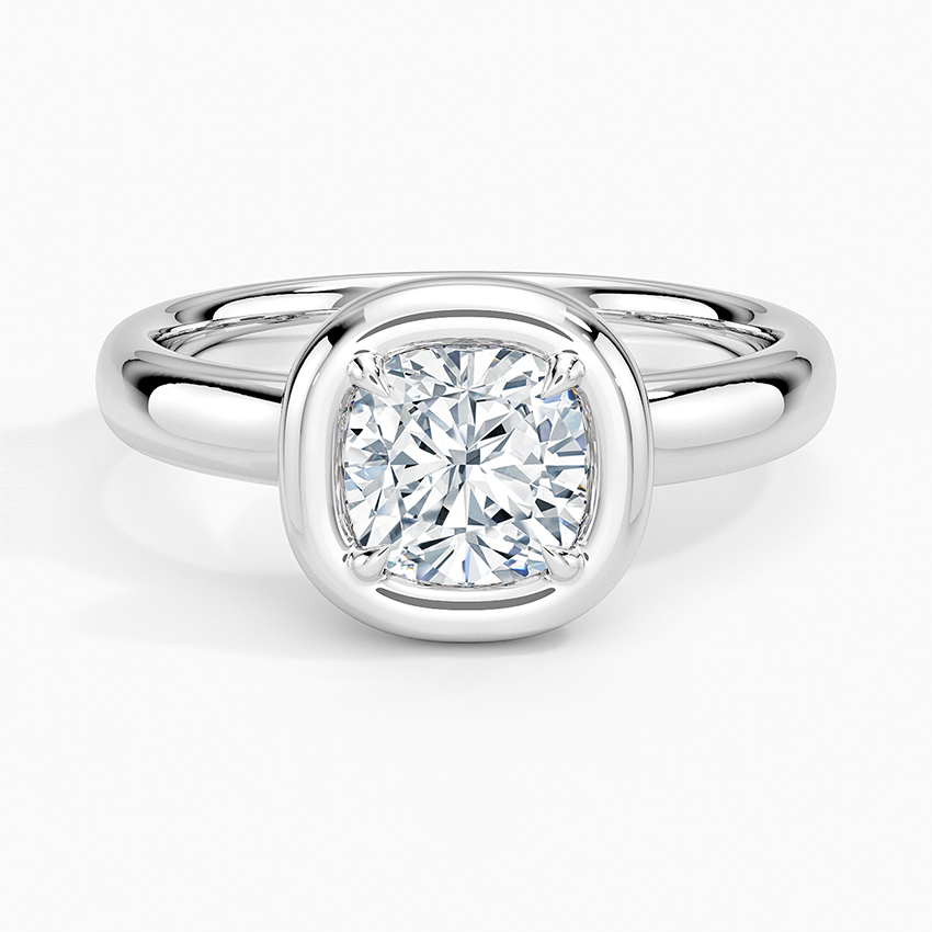 Cushion Cut Bezel Set Diamond Engagement Ring, Minimalist Solitaire Ring