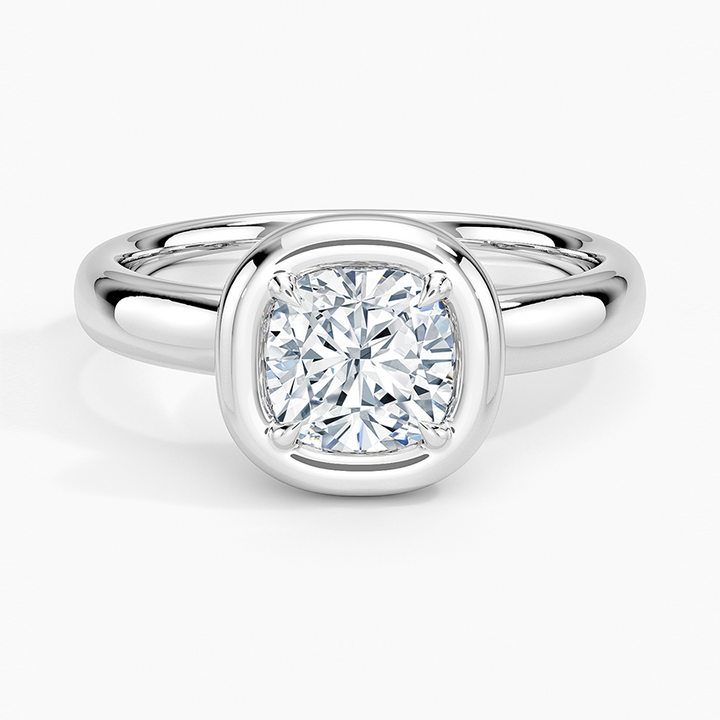 Cushion Cut Bezel Set Diamond Engagement Ring, Minimalist Solitaire Ring