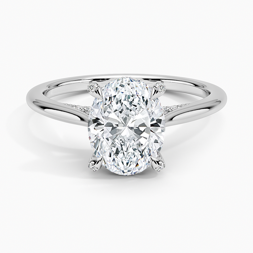 Oval Cut Moissanite Engagement Ring, Split Shank Hidden Halo Ring, Minimalist Bridal Ring