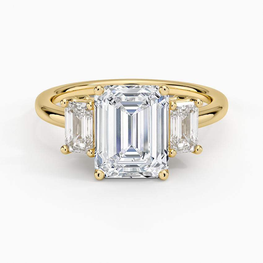 Emerald Cut Diamond Three Stone Engagement Ring, 3 Stone Emerald Cut Ring, Minimalist Luxury Bridal Ring