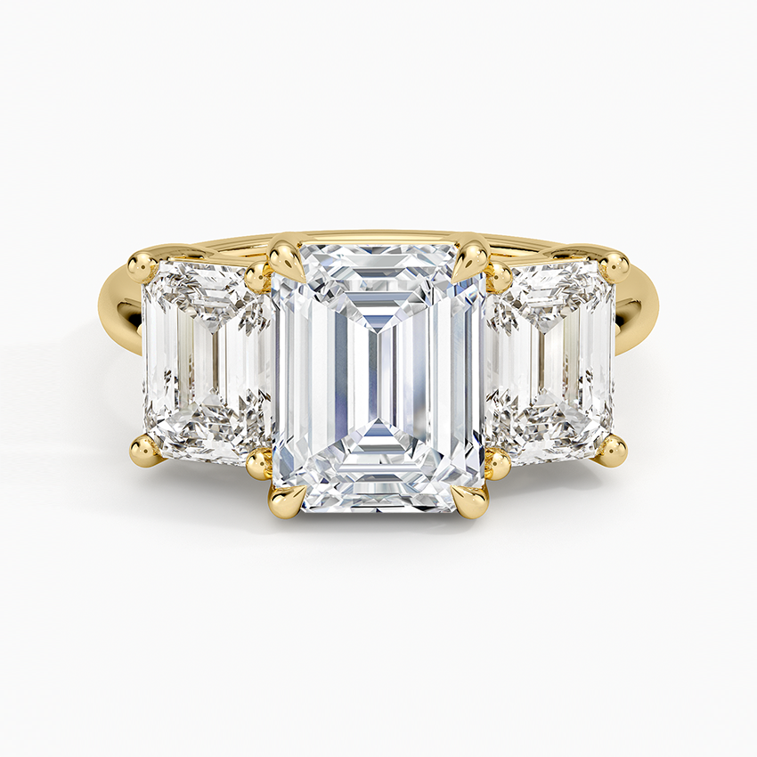 Emerald Cut Three Stone Diamond Ring, Step Cut Trilogy Engagement Ring, Minimalist Luxury Statement Ring