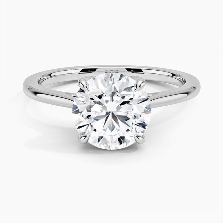Round Cut Solitaire Diamond Engagement Ring, Classic 4 Prong Setting, Minimalist Proposal Ring
