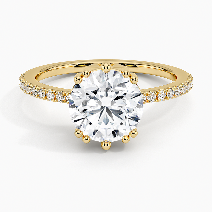 Round Cut Diamond Engagement Ring, Pavé Band Solitaire Ring, Minimalist Bridal Ring