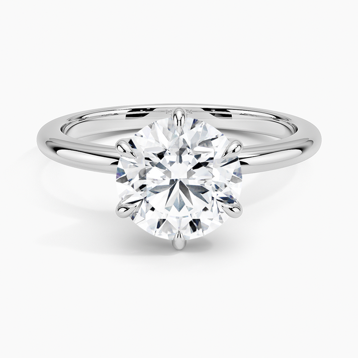 Round Cut Solitaire Engagement Ring, 6 Prong Diamond Ring, Classic Minimalist Bridal Ring