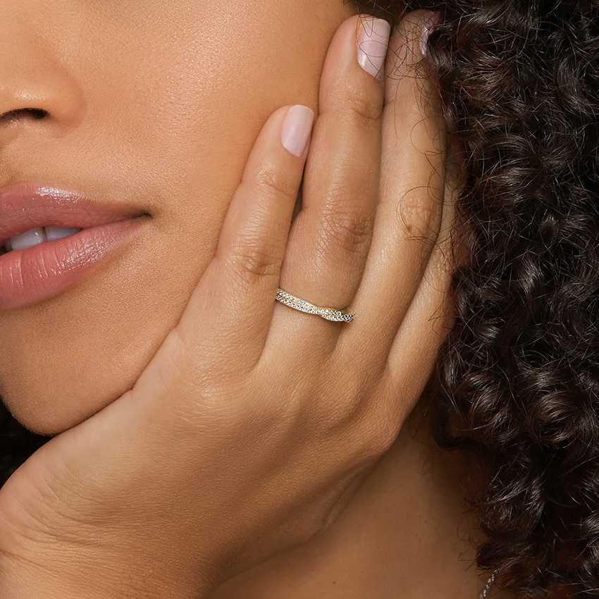 Twisted Diamond Band Ring, Pavé Diamond Infinity Ring, Minimalist Wedding Band