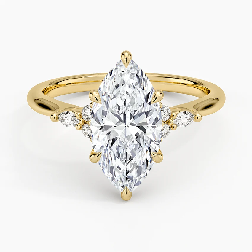 Marquise Cut Moissanite Engagement Ring, Hidden Cluster Diamond Ring, Minimalist Promise Ring
