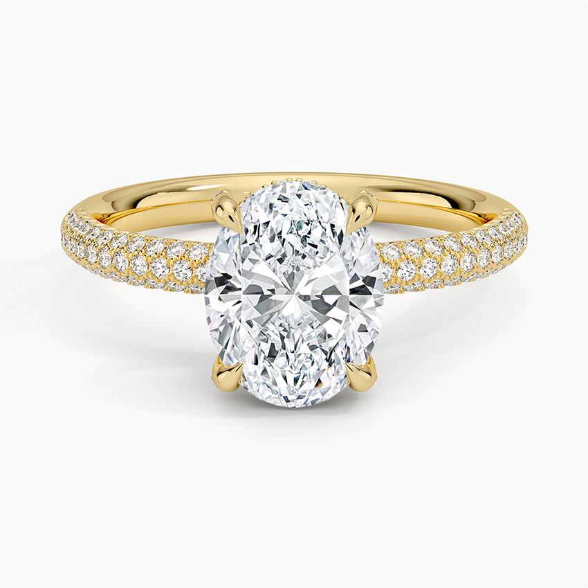 Oval Cut Diamond Engagement Ring, Hidden Halo Pavé Band Ring, Bridal Promise Ring