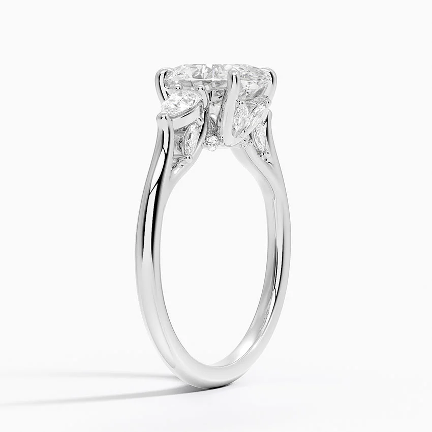 Oval Cut Diamond Three Stone Engagement Ring, Pear Side Stones Ring, Solid Gold Promise Ring