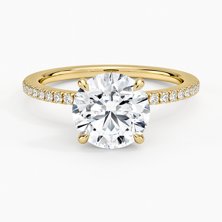 Round Cut Solitaire Diamond Engagement Ring with Pavé Band, Promise Ring, Minimalist Bridal Ring