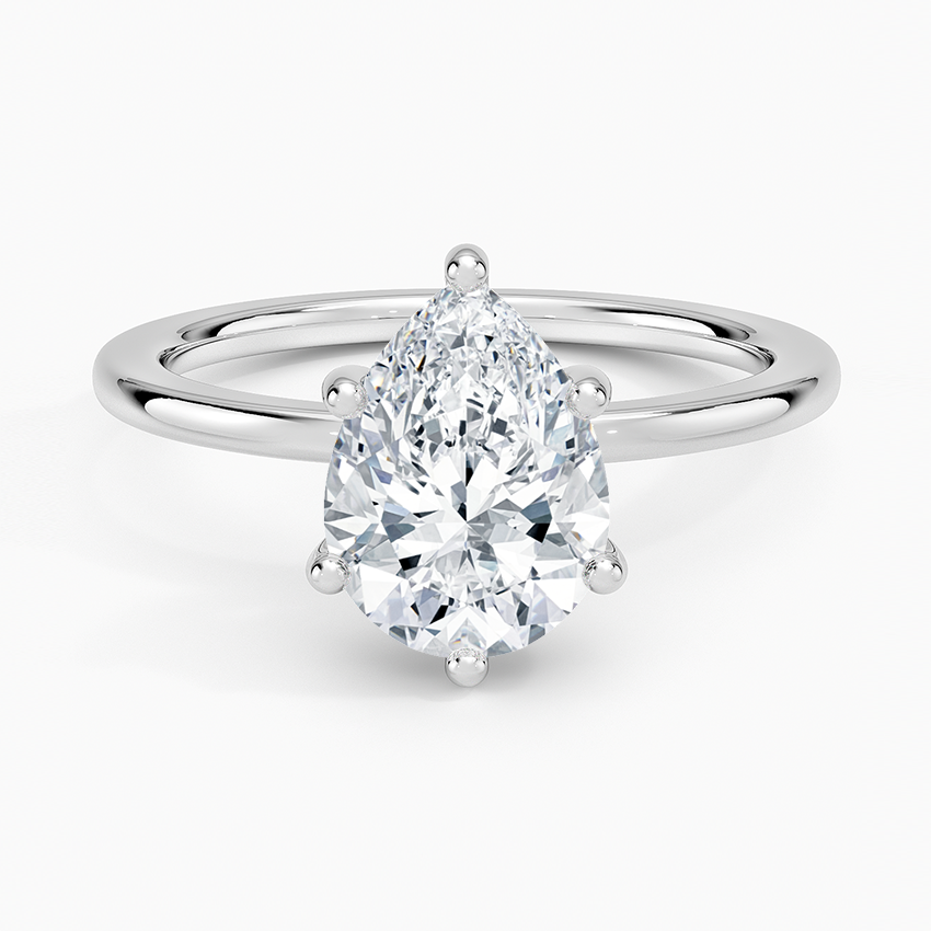 Pear Cut Solitaire Engagement Ring, 6 Prong Teardrop Diamond Ring, Minimalist Promise Ring