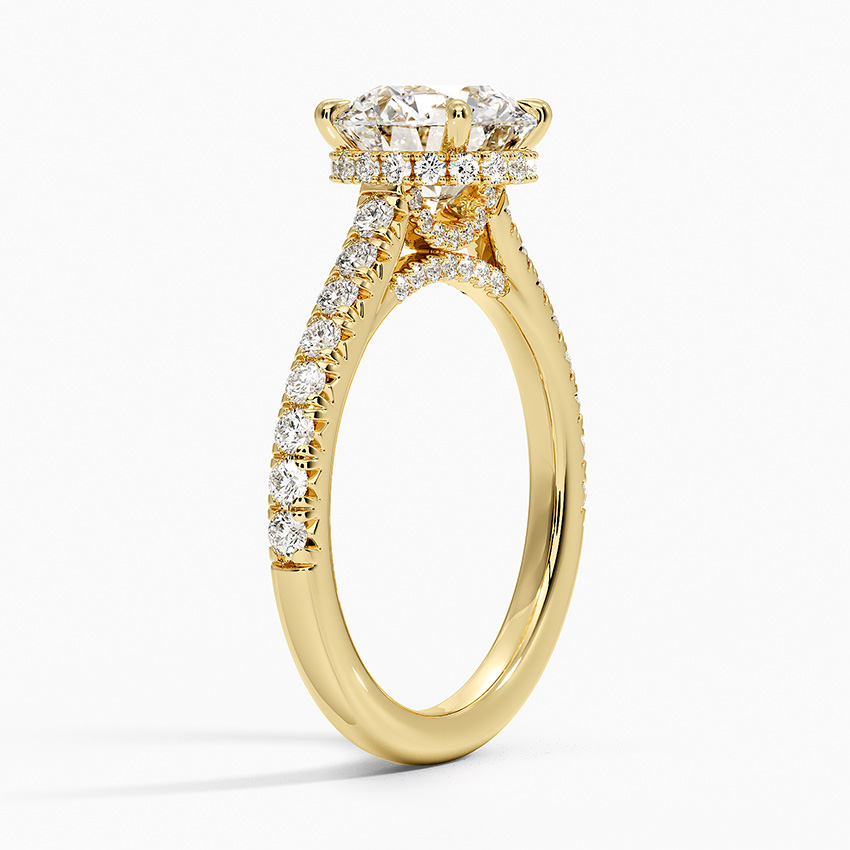 Round Cut Solitaire Diamond Engagement Ring, Pave Band Wedding Ring, Moissanite Bridal Ring