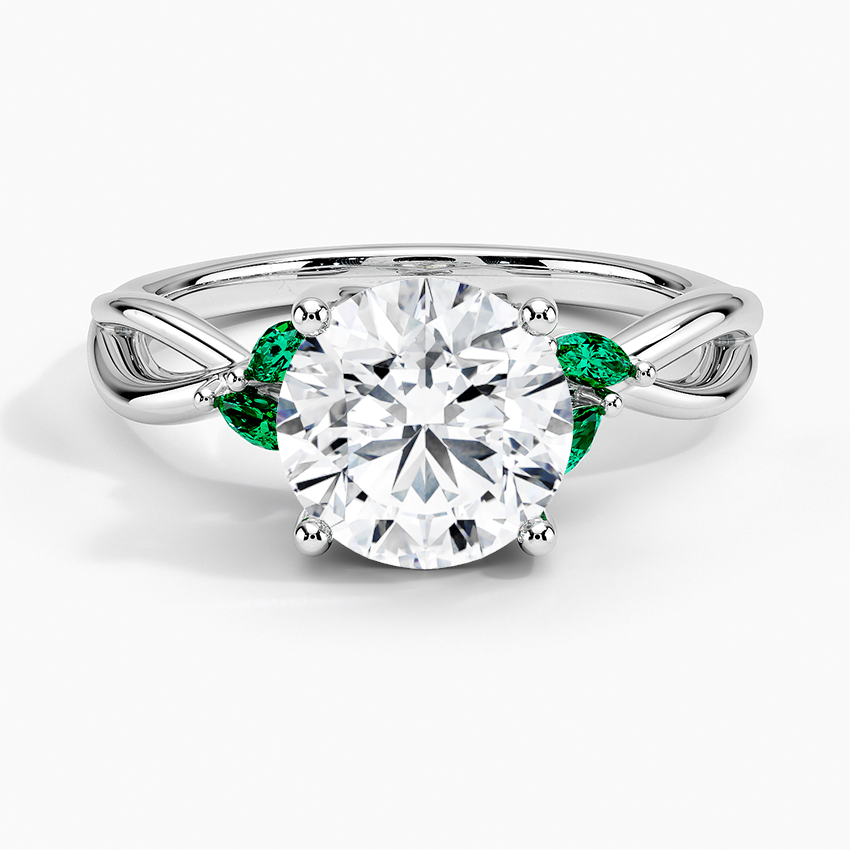 Infinity Twist Moissanite Engagement Ring with Green Marquise Accents in 14K/18K Gold