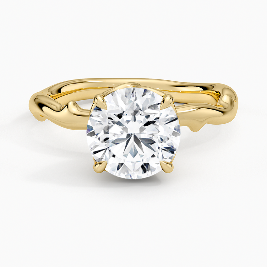 Twisted Vine Solitaire Diamond Engagement Ring, Round Cut Moissanite Ring, Unique Nature Inspired Gold Ring