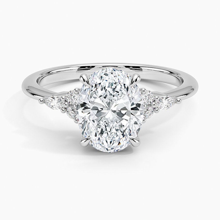 Oval Cut Moissanite Engagement Ring, Marquise Side Stone Diamond Ring