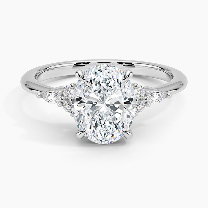 Oval Cut Moissanite Engagement Ring, Marquise Side Stone Diamond Ring