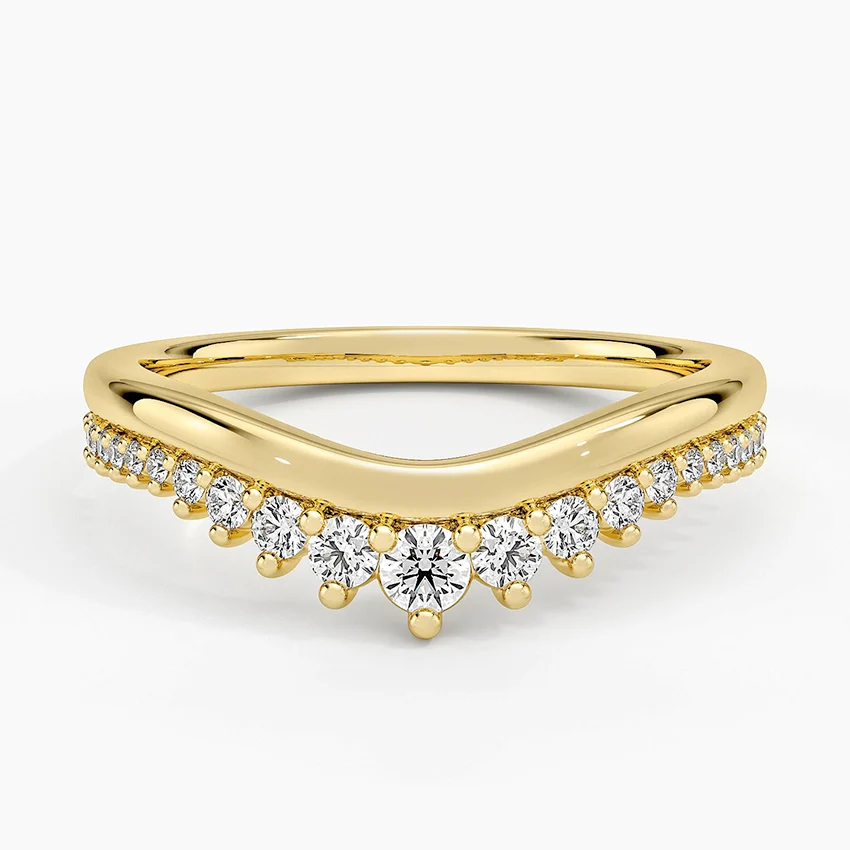 Curved V Diamond Wedding Band, Chevron Diamond Ring, Stacking Anniversary Band