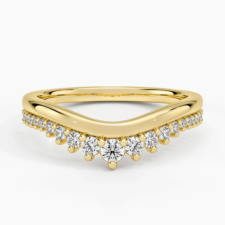 Curved V Diamond Wedding Band, Chevron Diamond Ring, Stacking Anniversary Band