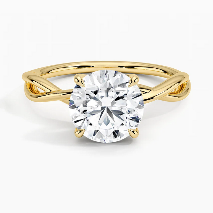 Twisted Solitaire Engagement Ring, Round Cut Moissanite Ring, Unique Infinity Twist Band Ring