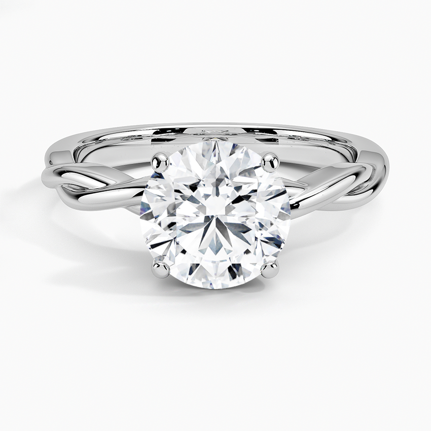 Twisted Band Round Cut Moissanite Engagement Ring, Solitaire Diamond Ring, Unique Infinity Shank Ring