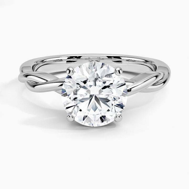 Twisted Band Round Cut Moissanite Engagement Ring, Solitaire Diamond Ring, Unique Infinity Shank Ring