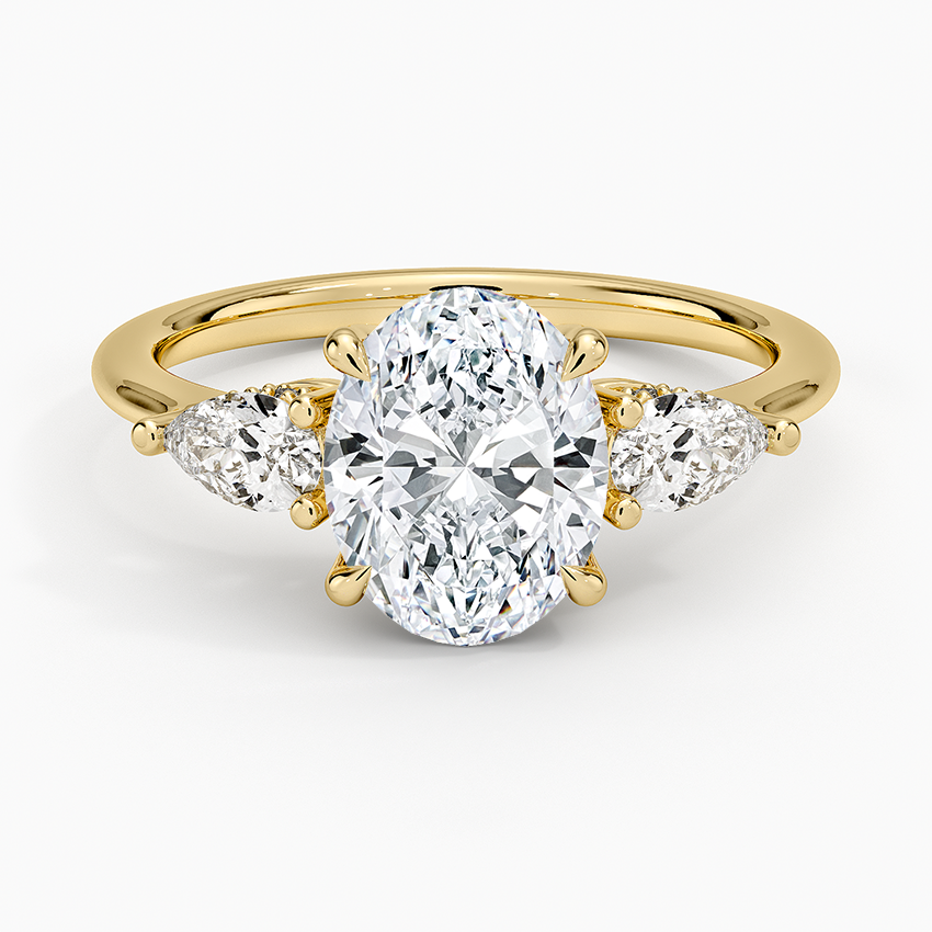 Oval Cut Diamond Engagement Ring, Three Stone Pear Side Diamond Ring