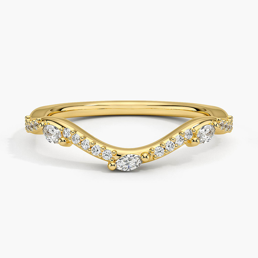 Marquise Diamond V Band Ring, Curved Wedding Band, Chevron Diamond Ring