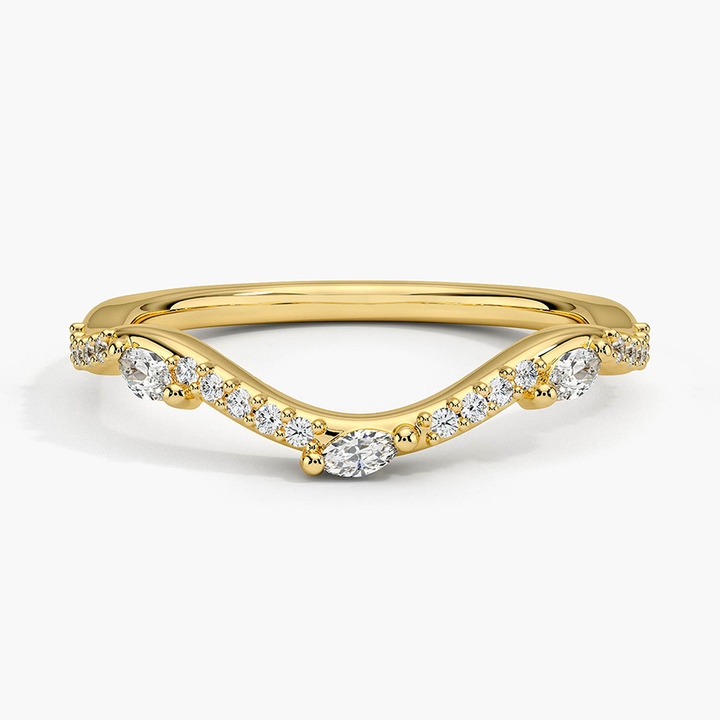 Marquise Diamond V Band Ring, Curved Wedding Band, Chevron Diamond Ring