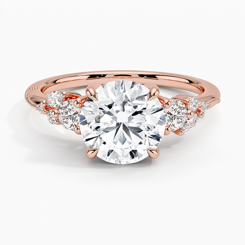 Round Cut Diamond Engagement Ring, Three Stone Ring, Gold Diamond Ring, Rose Gold Engagement Ring