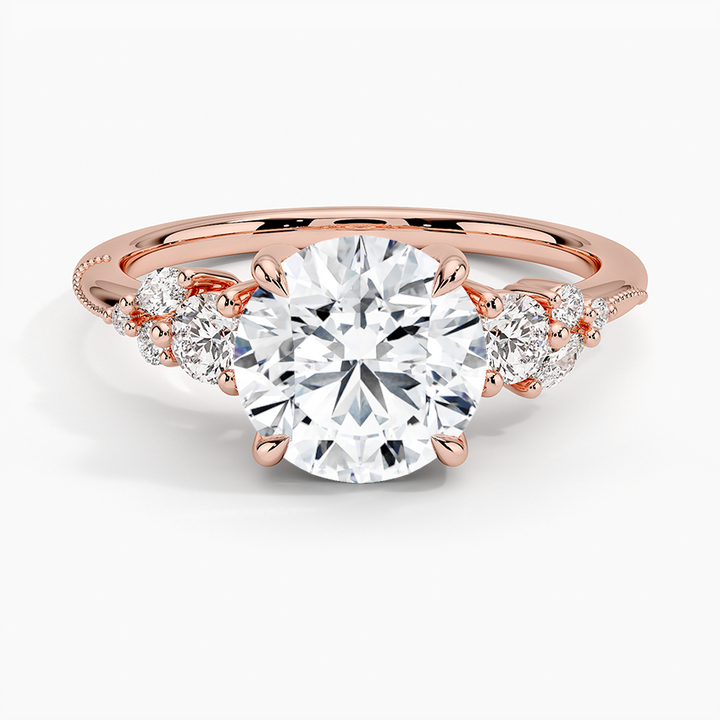 Round Cut Diamond Engagement Ring, Three Stone Ring, Gold Diamond Ring, Rose Gold Engagement Ring