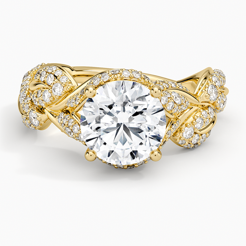 Infinity Twist Moissanite Engagement Ring, Round Cut Hidden Halo Diamond Ring, Vintage Leaf Design Bridal Ring