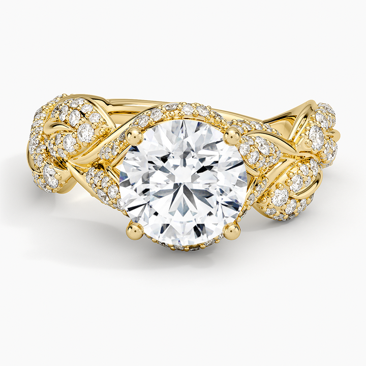 Infinity Twist Moissanite Engagement Ring, Round Cut Hidden Halo Diamond Ring, Vintage Leaf Design Bridal Ring