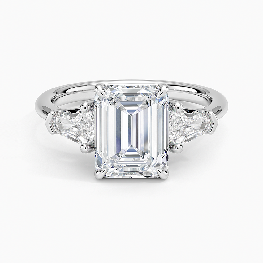 Emerald Cut Diamond Three Stone Engagement Ring, Trapezoid Side Stones, Minimalist Luxury Bridal Ring
