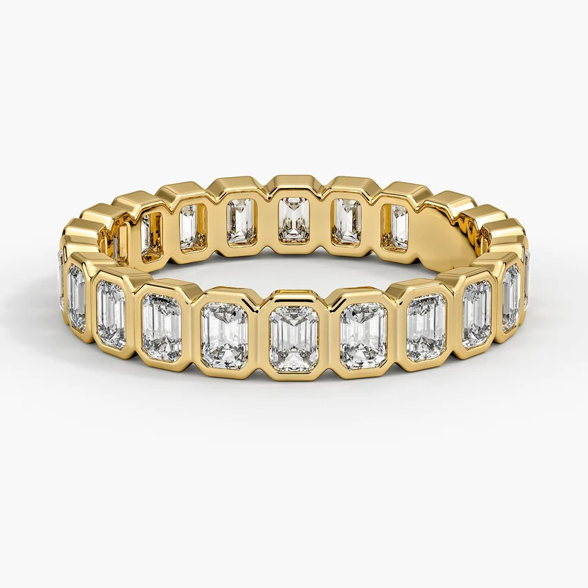 Emerald Cut Diamond Eternity Band, Full Eternity Ring, Bezel Set Diamond Wedding Band