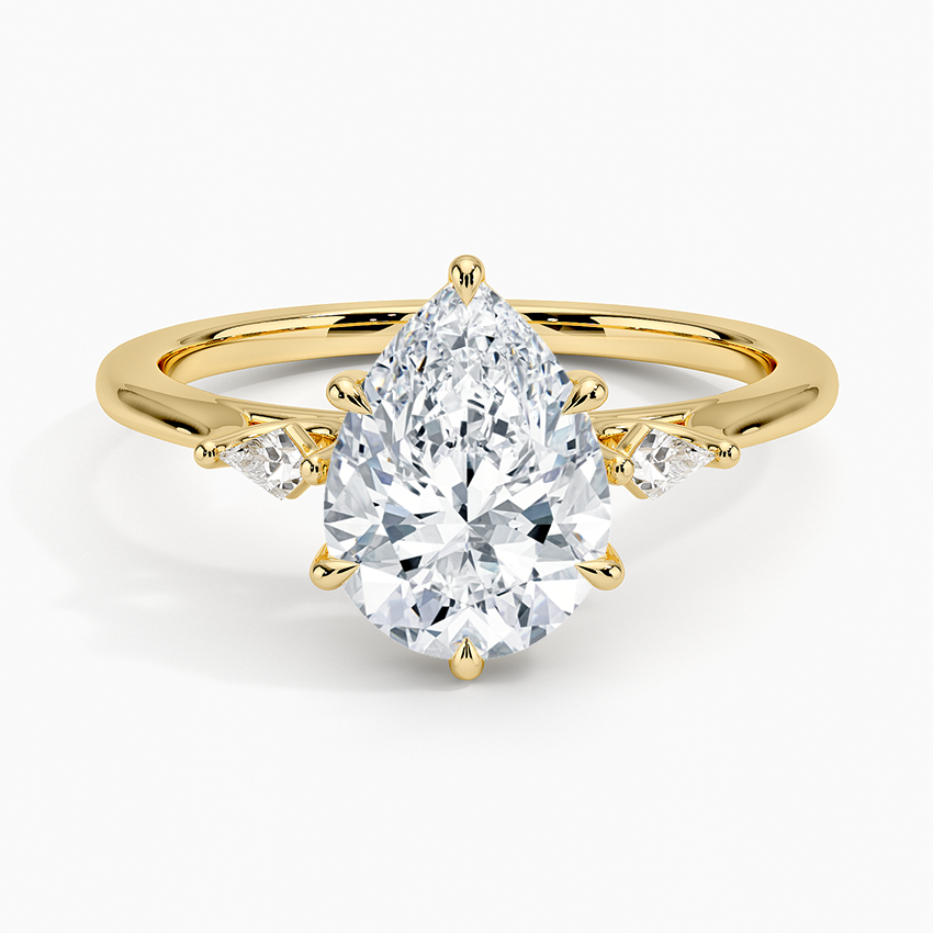 Pear Cut Diamond Engagement Ring, 3 Stone Minimalist Ring, Elegant Bridal Ring