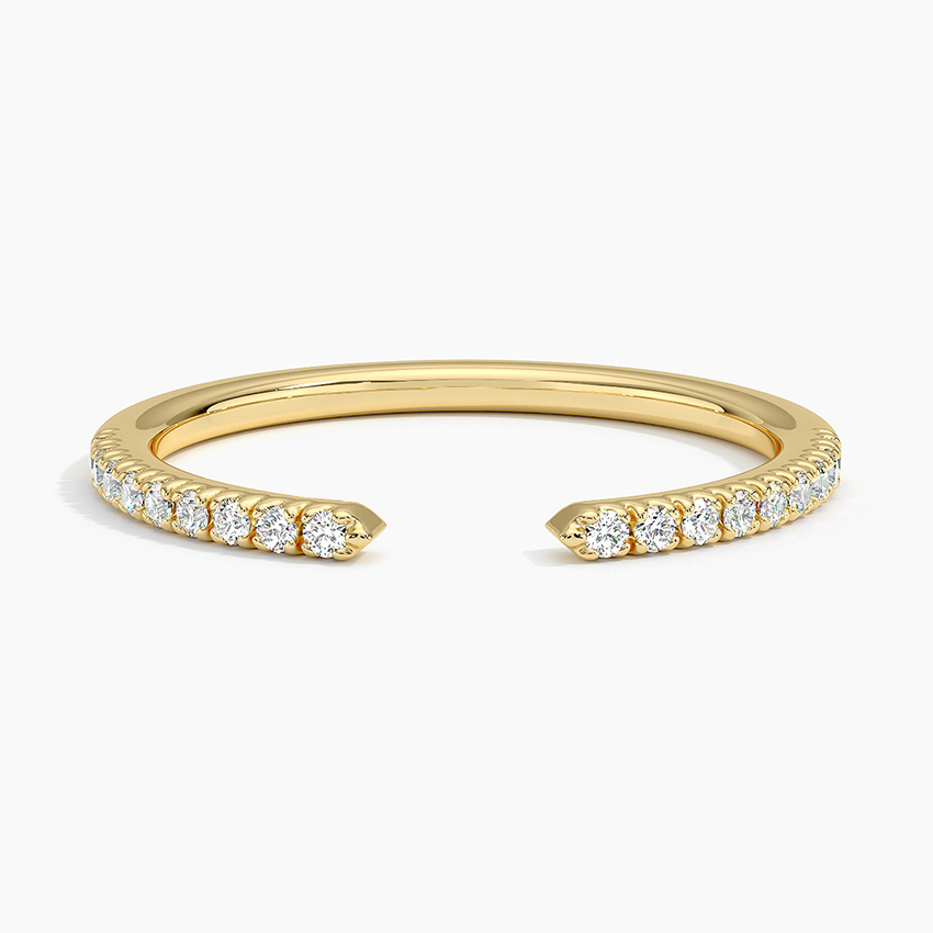 Minimalist Diamond Open Cuff Ring, Half Eternity Adjustable Ring, Stackable Diamond Band