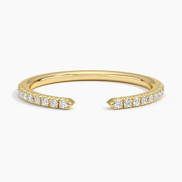 Minimalist Diamond Open Cuff Ring, Half Eternity Adjustable Ring, Stackable Diamond Band