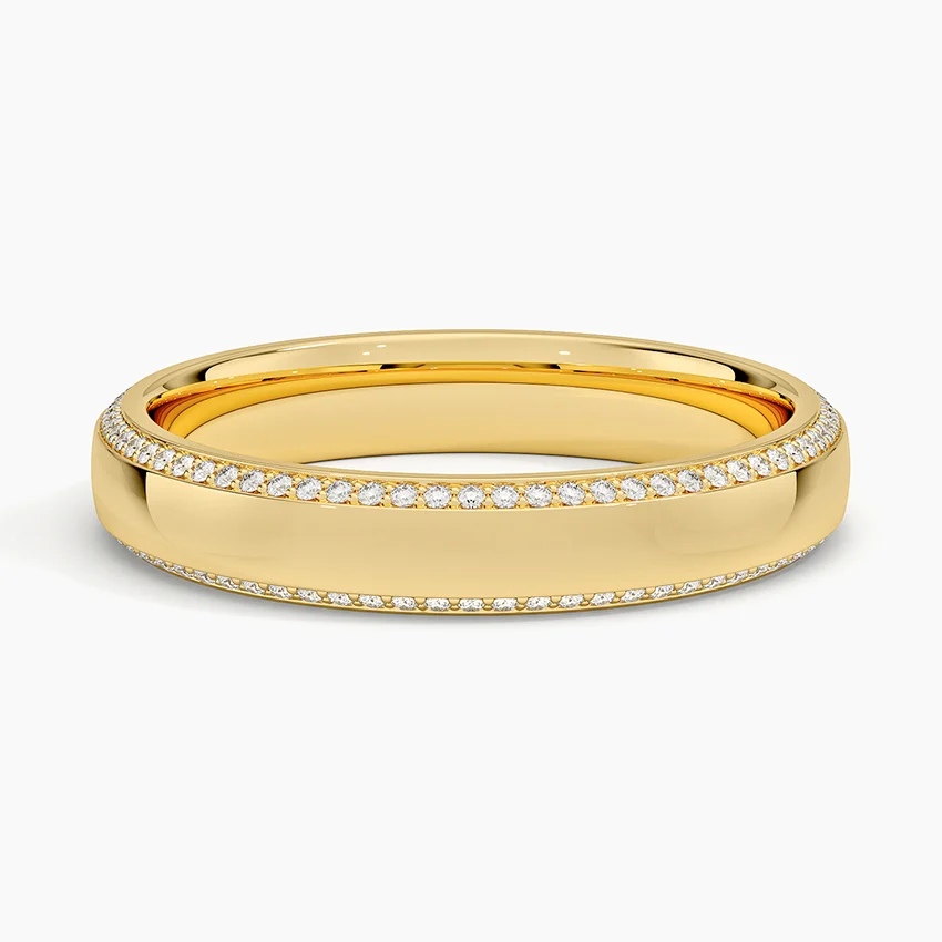 Minimalist Diamond Wedding Band, Double Row Pavé Diamond Ring, Gold Stackable Ring