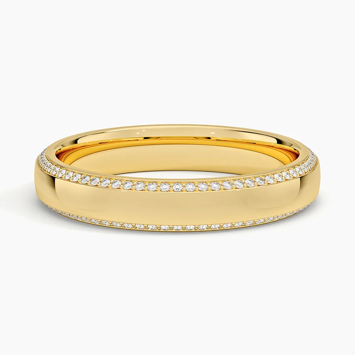 Minimalist Diamond Wedding Band, Double Row Pavé Diamond Ring, Gold Stackable Ring