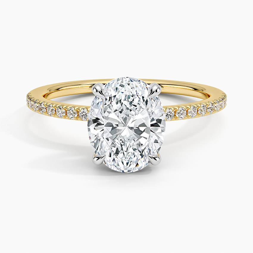 Oval Cut Diamond Engagement Ring, Pave Band Solitaire Ring, Oval Moissanite Engagement Ring