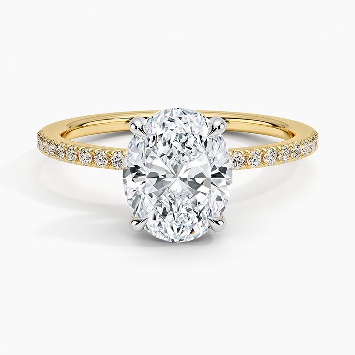 Oval Cut Diamond Engagement Ring, Pave Band Solitaire Ring, Oval Moissanite Engagement Ring