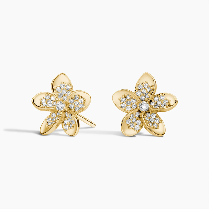 Diamond Flower Stud Earrings, Floral Diamond Earrings, Dainty Flower Studs