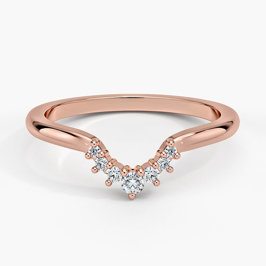 Minimalist V Shape Diamond Ring, Curved Chevron Wedding Band, Dainty Stackable Diamond Ring