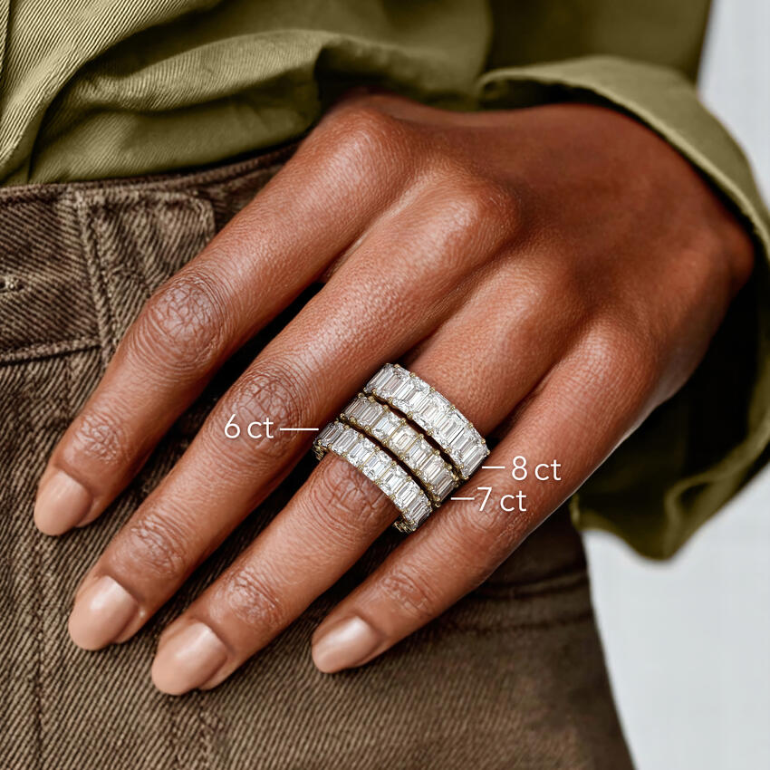 Emerald Cut Diamond Eternity Band Ring, Full Eternity Wedding Band, Luxury Anniversary Ring for Women