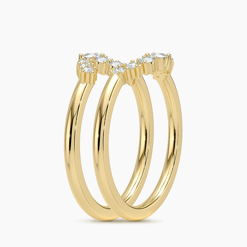 Curved Diamond Stackable Ring Set, Chevron Wedding Bands, Minimalist Bridal Stack